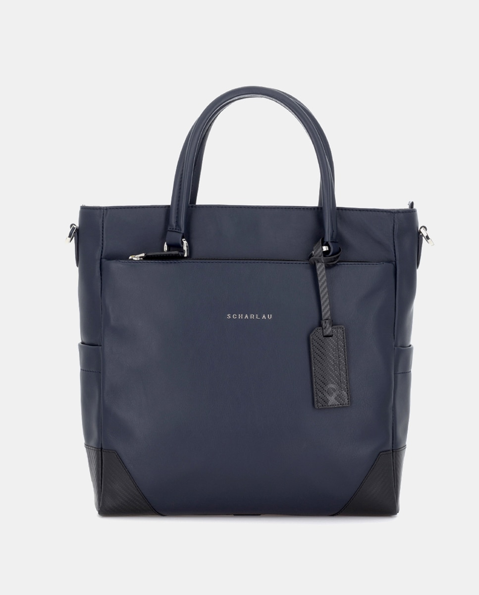 Bolso de mujer de piel para ordenador portátil - Scharlau - Azul marino Azul marino-1