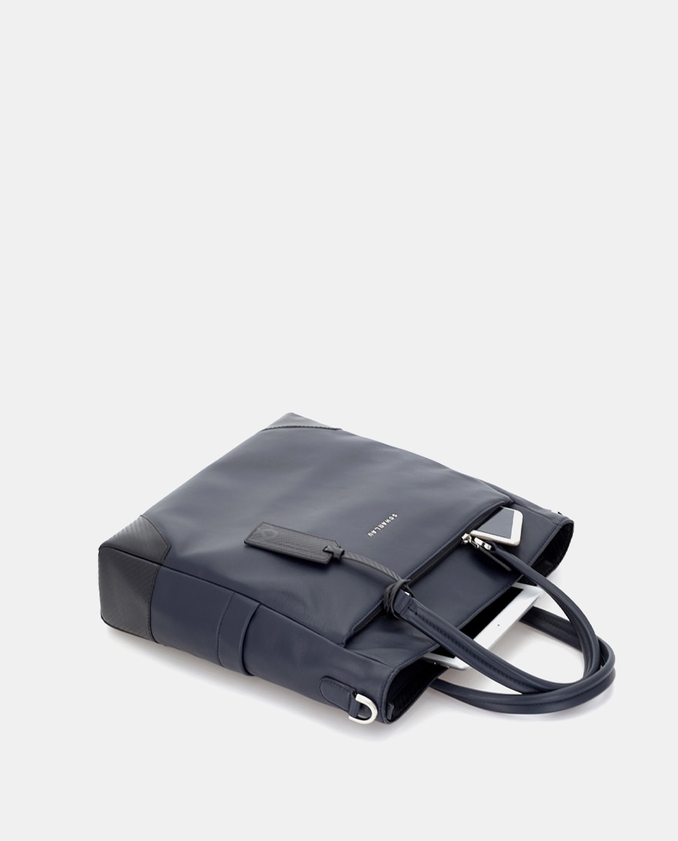 Bolso de mujer de piel para ordenador portátil - Scharlau - Azul marino Azul marino-3