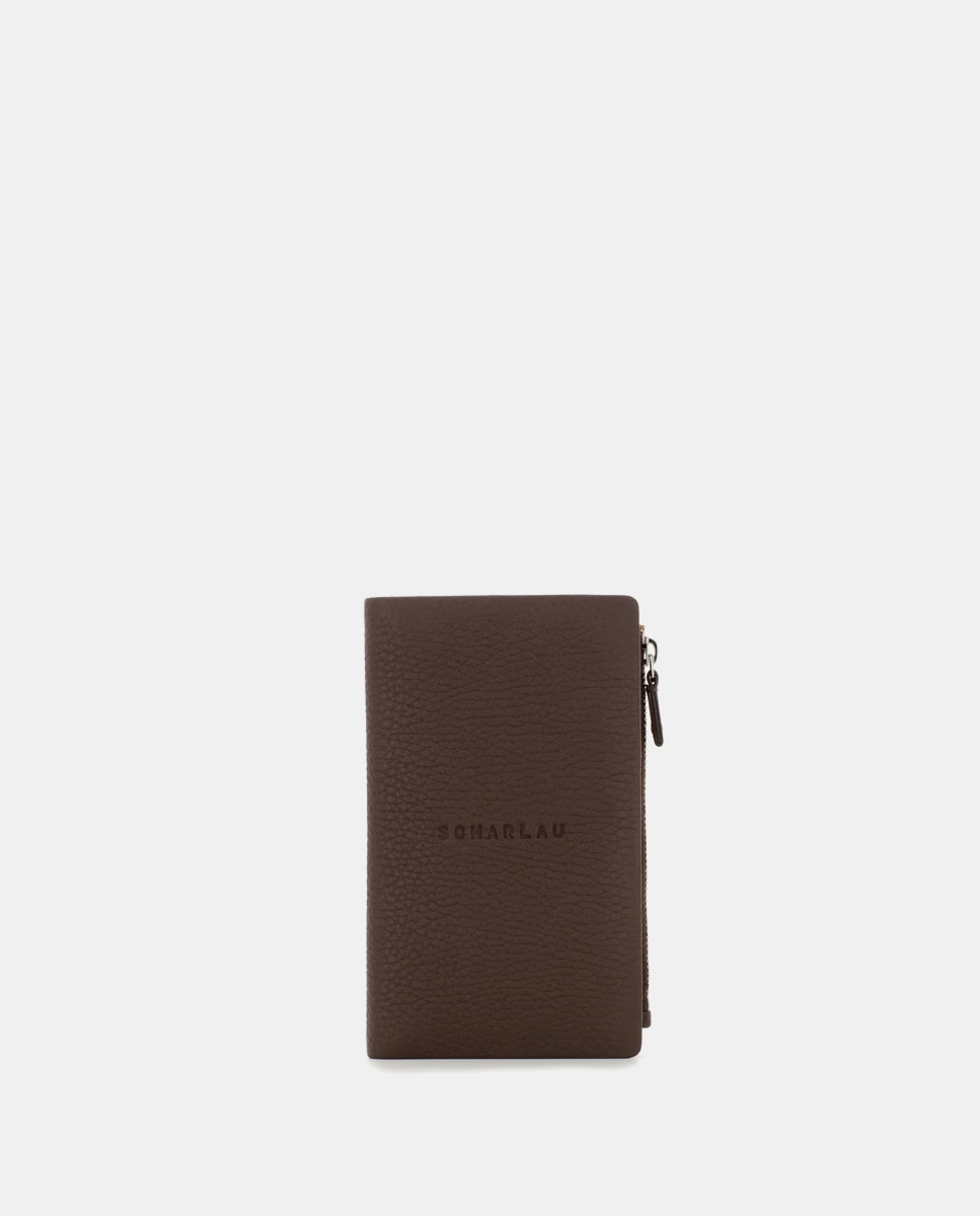 Cartera antirrobo vertical de hombre de piel con monedero - Scharlau - Marrón oscuro Marrón oscuro-1