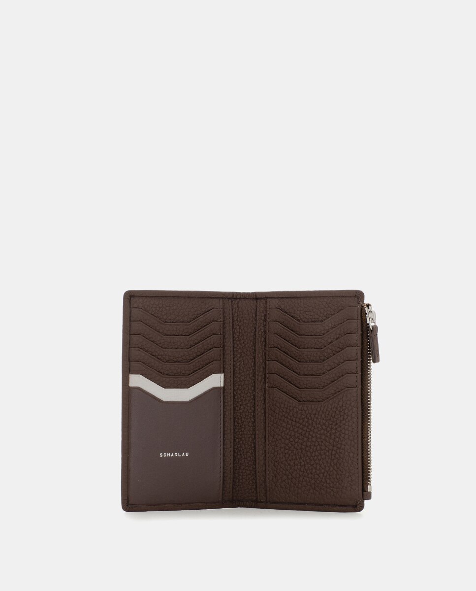 Cartera antirrobo vertical de hombre de piel con monedero - Scharlau - Marrón oscuro Marrón oscuro-2