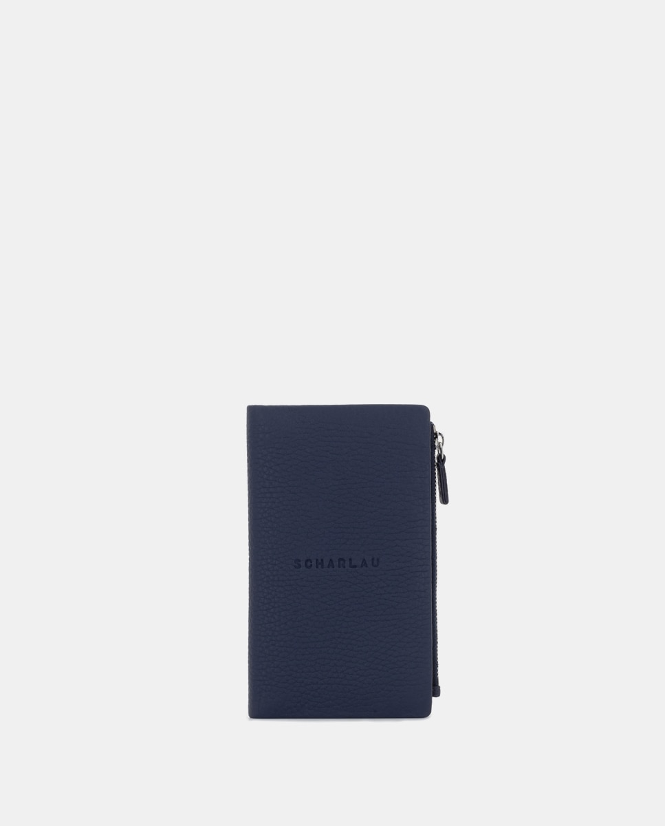 Cartera antirrobo vertical de hombre de piel con monedero - Scharlau - Azul marino Azul marino-1