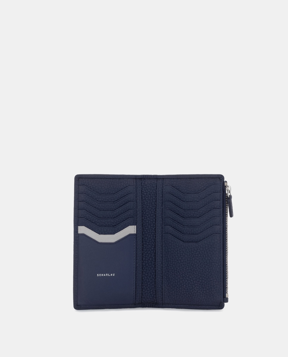 Cartera antirrobo vertical de hombre de piel con monedero - Scharlau - Azul marino Azul marino-2