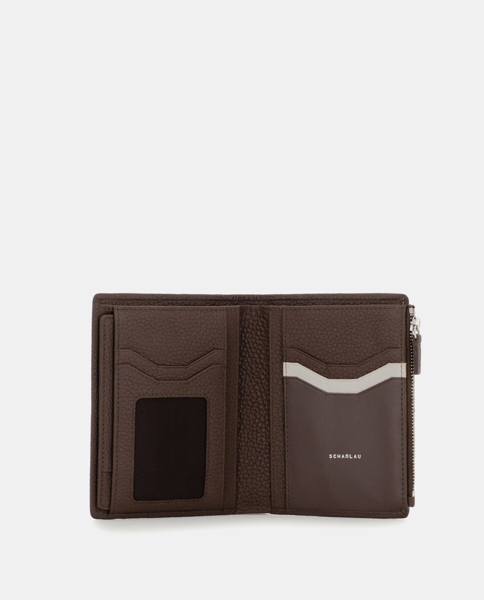 Cartera antirrobo de hombre de piel en color marrón oscuro con
