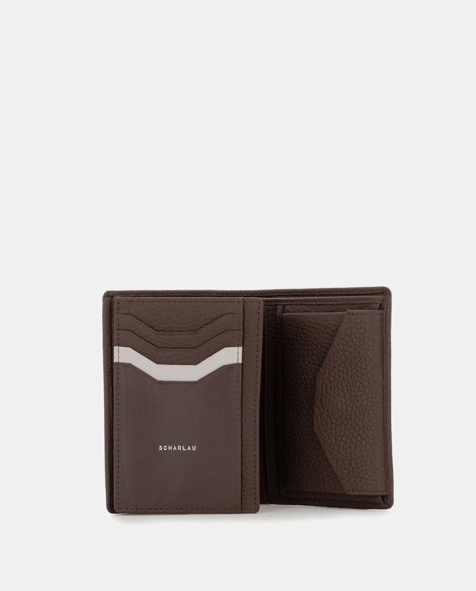 Cartera vertical de hombre de piel en color negro con monedero - Scharlau - Marrón oscuro Marrón oscuro-3