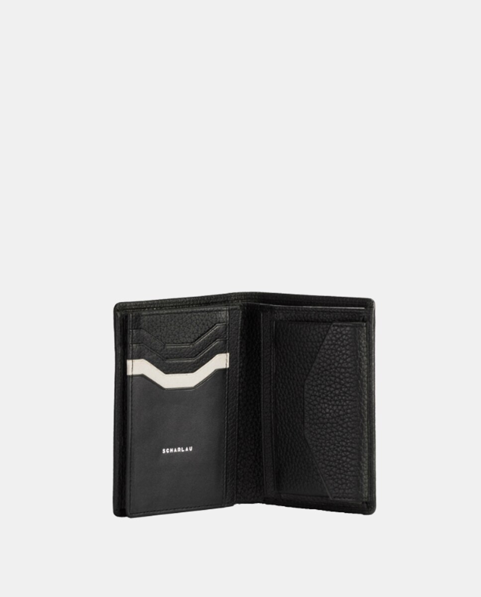 Cartera vertical de hombre de piel en color negro con monedero - Scharlau - Negro / Grafito Negro / Grafito-4