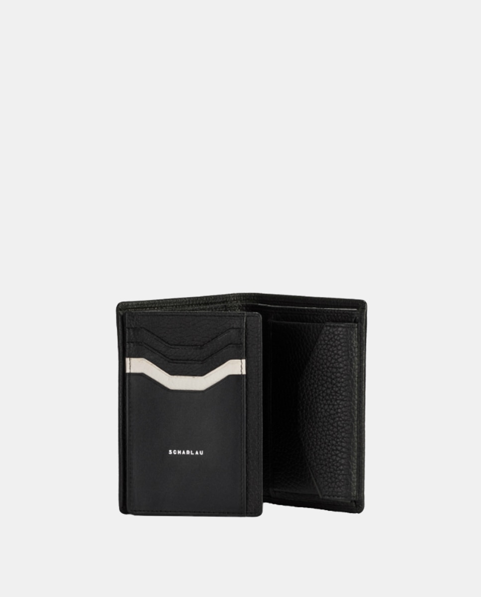 Cartera vertical de hombre de piel en color negro con monedero - Scharlau - Negro / Grafito Negro / Grafito-3
