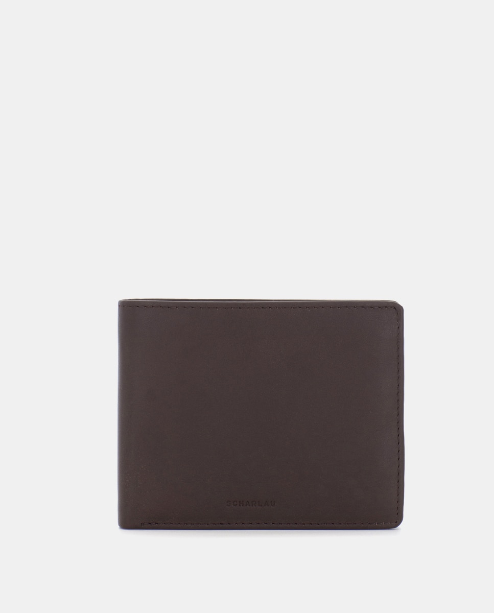 Imagen 0 de Cartera de hombre de piel con monedero Marrón oscuro