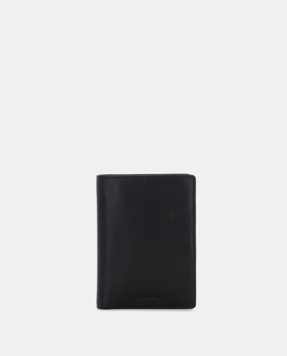 Cartera de hombre de piel con monedero - Scharlau - Negro brillante Negro brillante-1