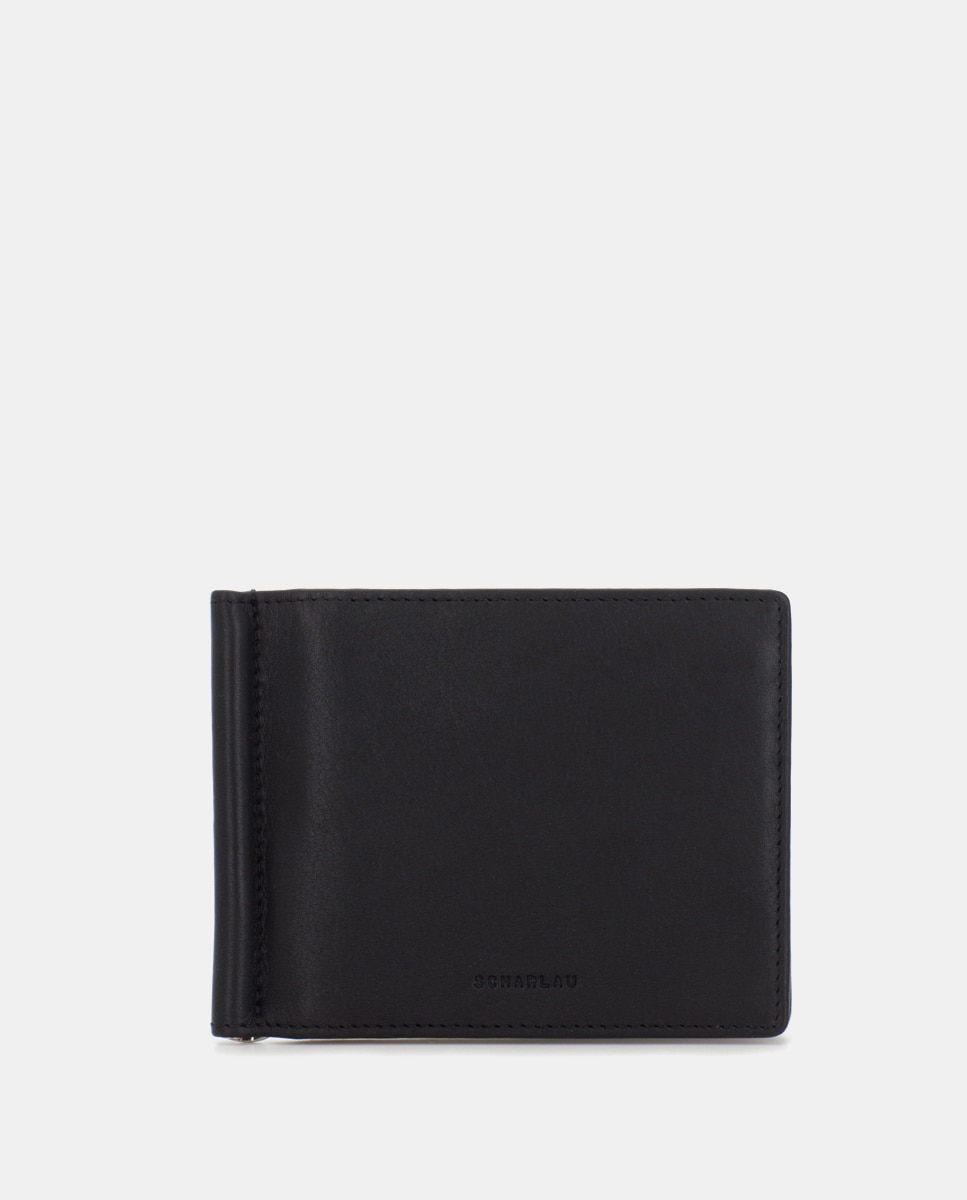 Cartera de hombre de piel con clip para billetes - Scharlau - Negro mate Negro mate-1