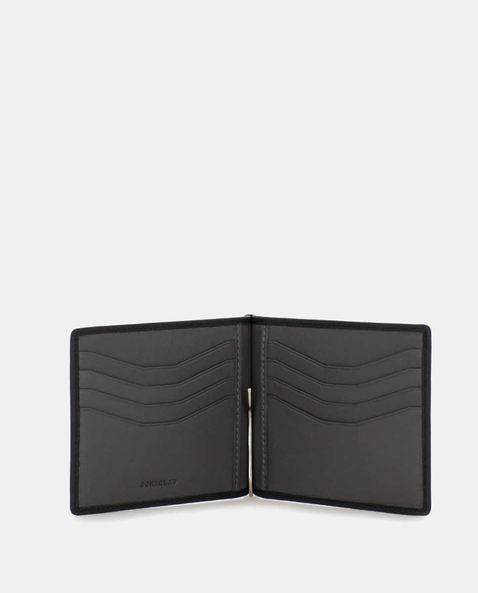 Cartera de hombre de piel con clip para billetes - Scharlau - Negro mate Negro mate-3