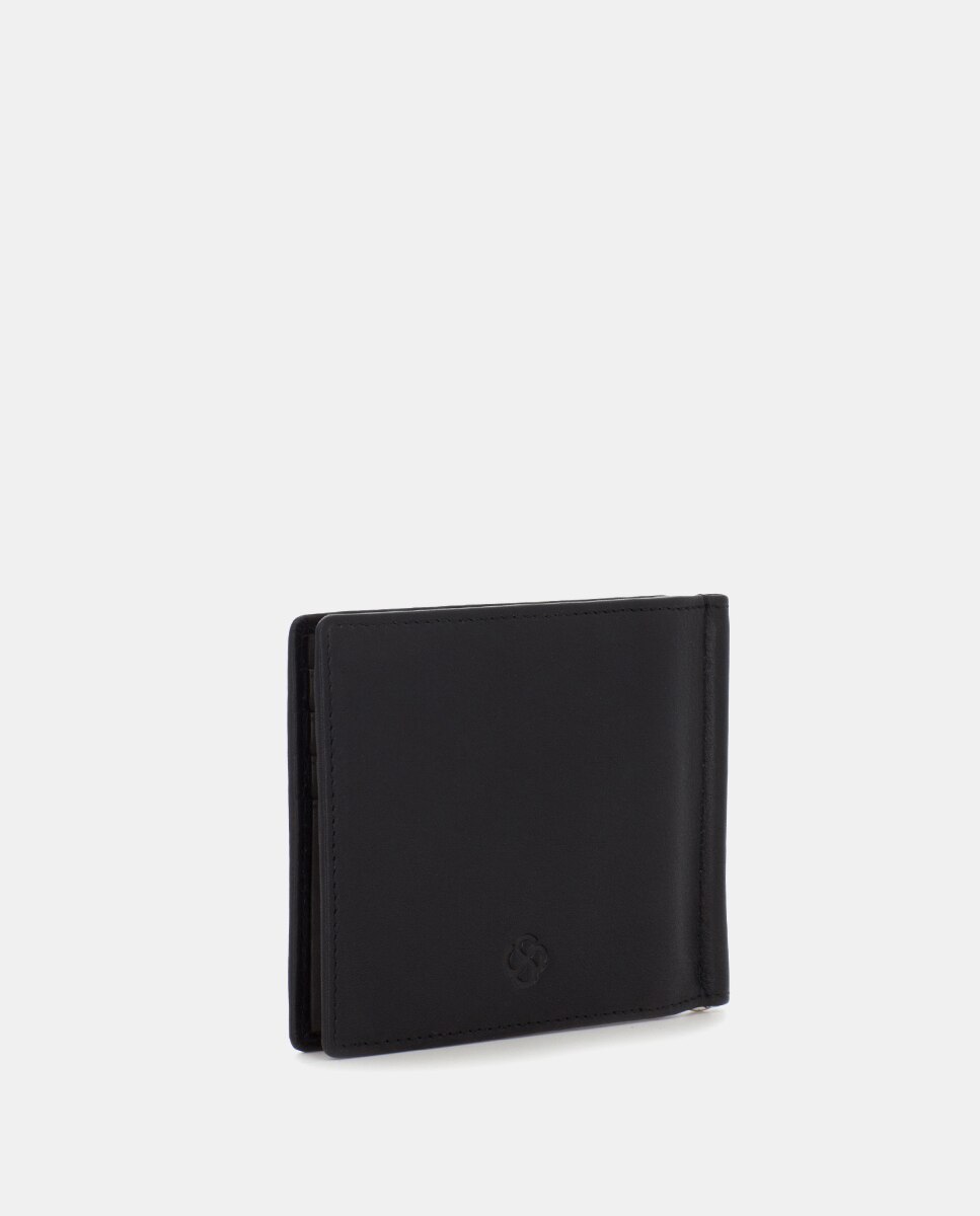 Cartera de hombre de piel con clip para billetes - Scharlau - Negro mate Negro mate-4