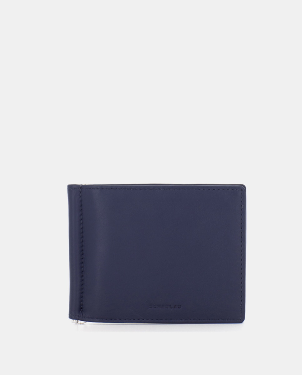 Cartera de hombre de piel con clip para billetes - Scharlau - Azul marino Azul marino-1