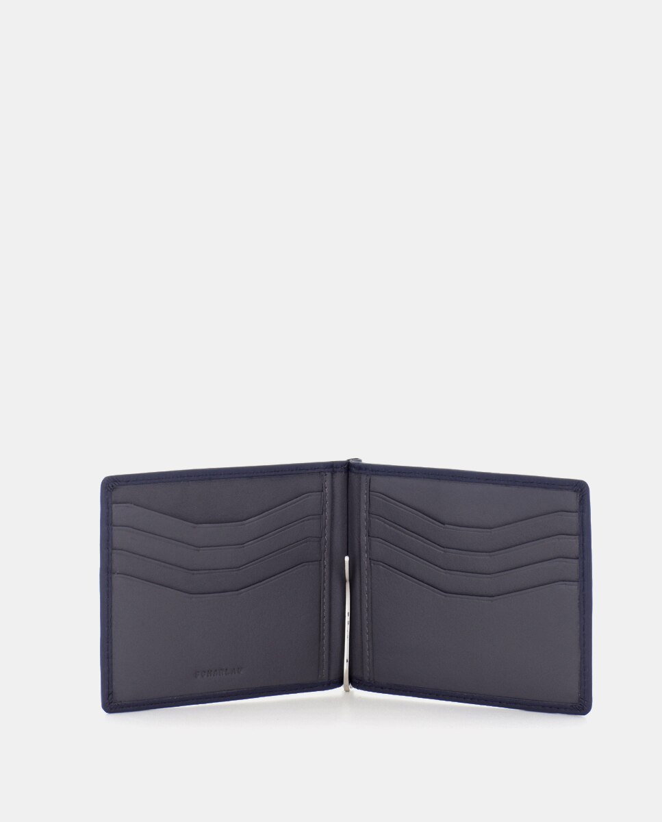 Cartera de hombre de piel con clip para billetes - Scharlau - Azul marino Azul marino-3