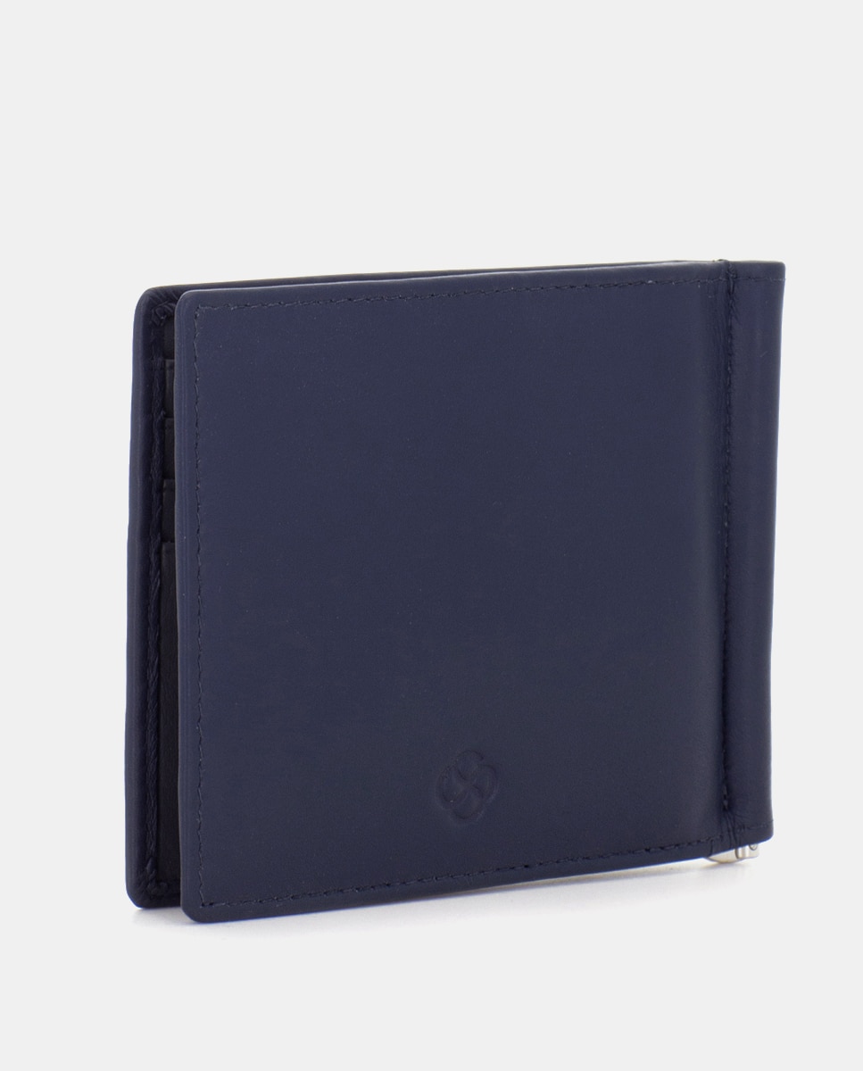 Cartera de hombre de piel con clip para billetes - Scharlau - Azul marino Azul marino-4