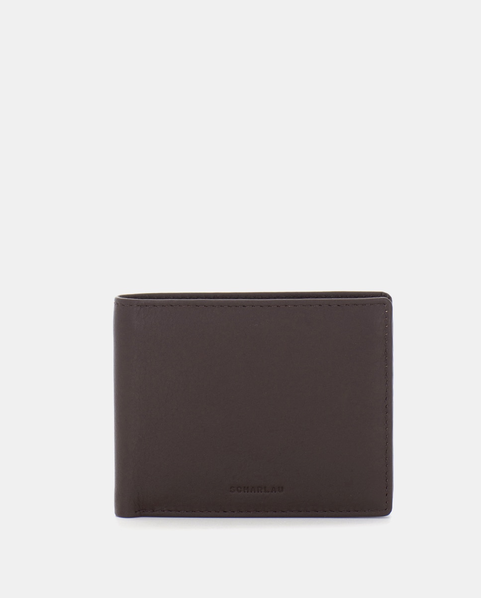 Imagen 0 de Cartera de hombre de piel con monedero Marrón oscuro