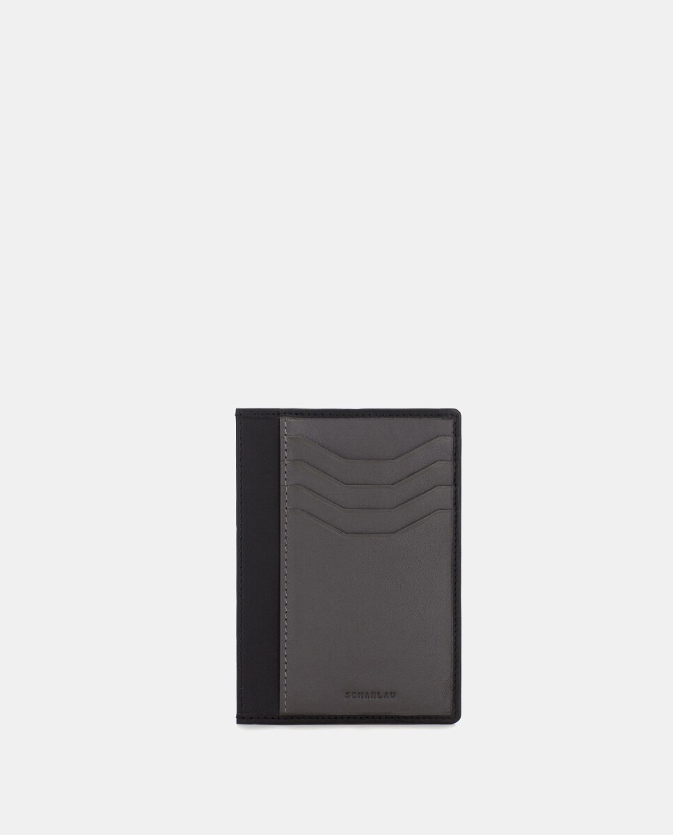 Tarjetero de hombre de piel - Scharlau - Negro / Gris Negro / Gris-1