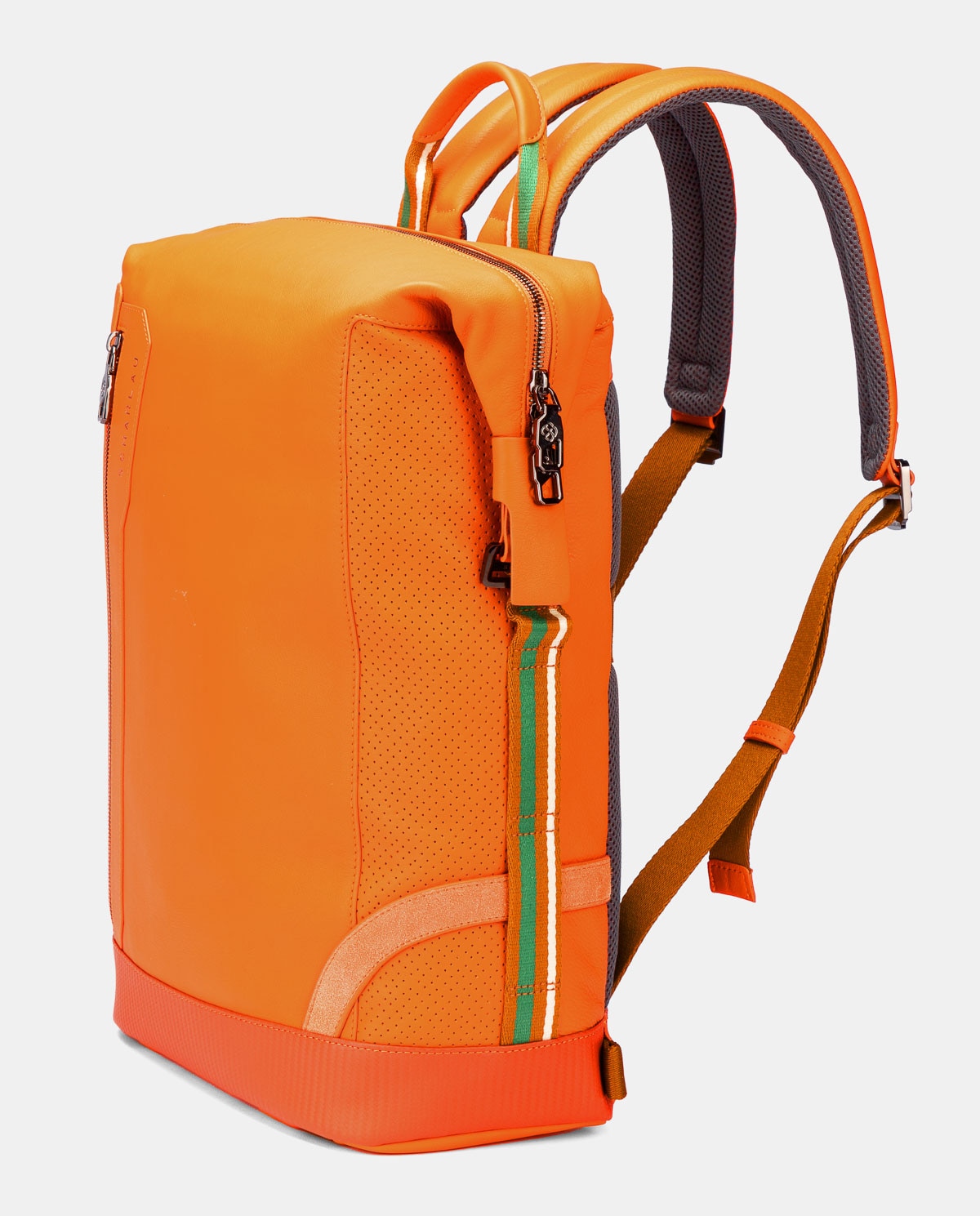 Mochila de piel de hombre en color negro - Scharlau - Naranja Naranja-4