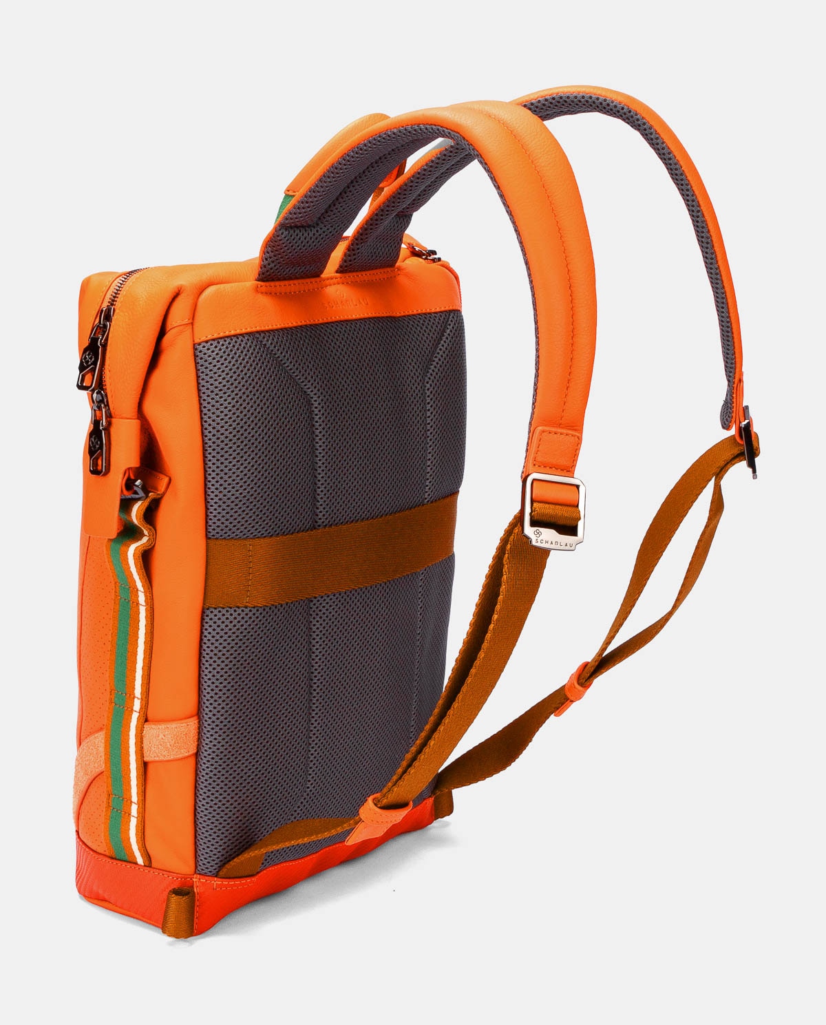 Mochila de piel de hombre en color negro - Scharlau - Naranja Naranja-3