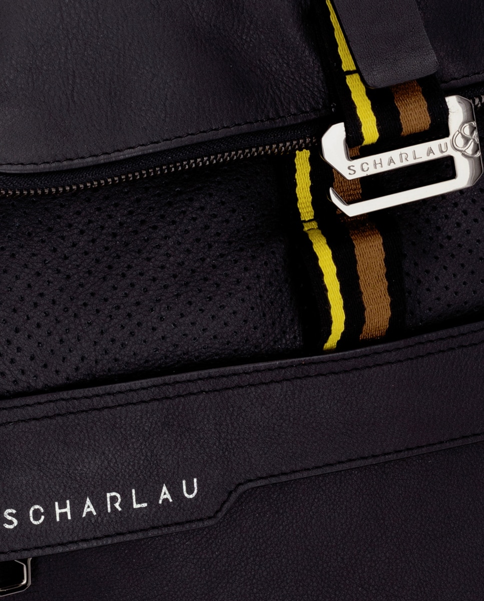 Mochila de hombre con solapa de piel - Scharlau - Negro Negro-6