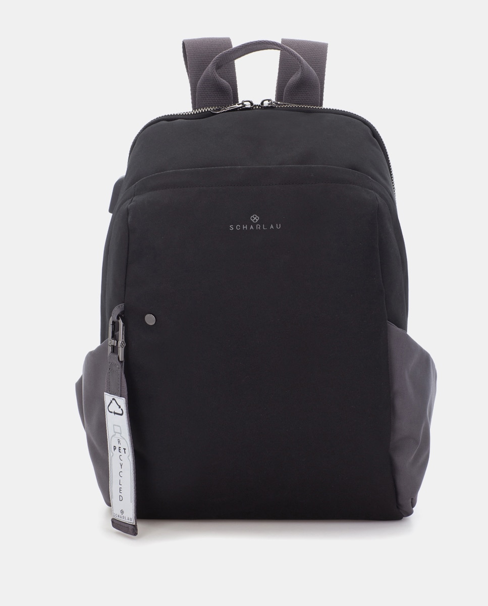 Mochila de hombre de tejido sostenible para portátil - Scharlau - Negro / Gris Negro / Gris-1