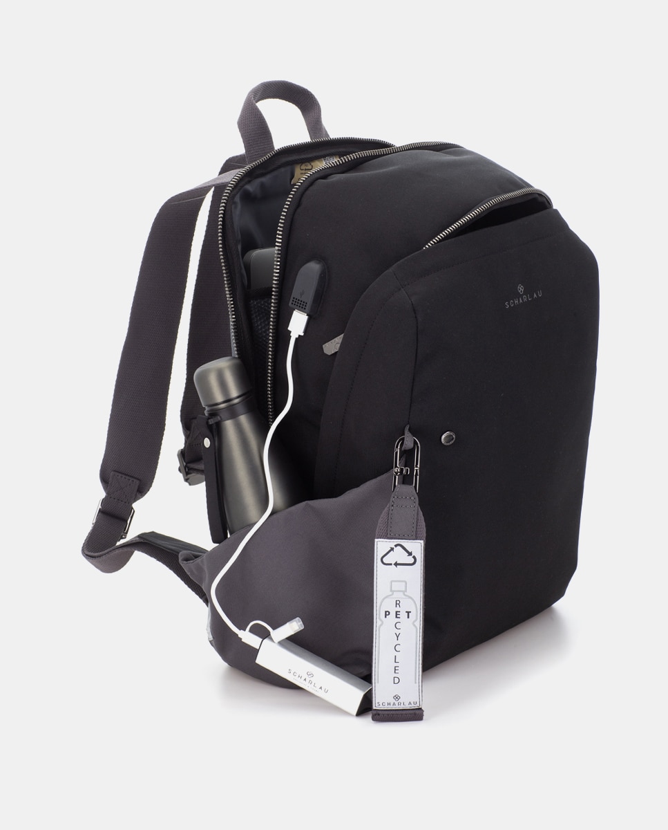 Mochila de hombre de tejido sostenible para portátil - Scharlau - Negro / Gris Negro / Gris-3