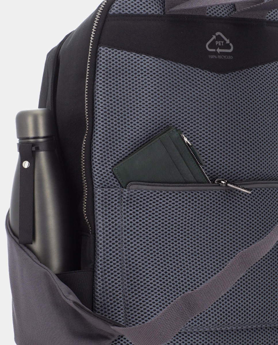 Mochila de hombre de tejido sostenible para portátil - Scharlau - Negro / Gris Negro / Gris-4