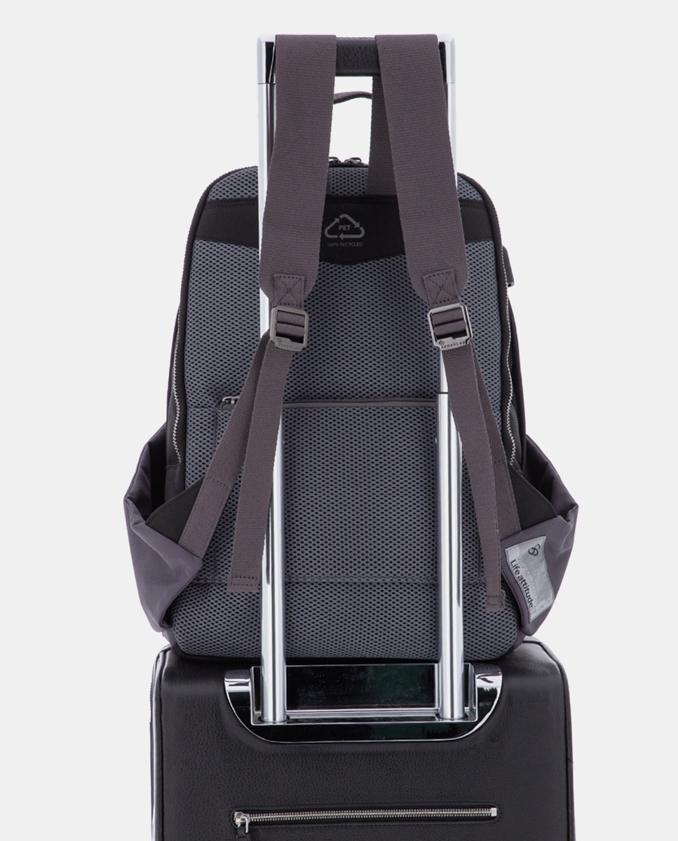 Mochila de hombre de tejido sostenible para portátil - Scharlau - Negro / Gris Negro / Gris-5