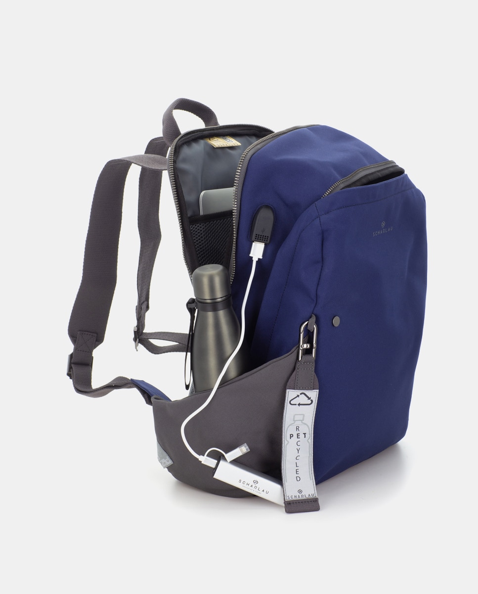 Mochila de hombre de tejido sostenible para portátil - Scharlau - Azul / Gris Azul / Gris-3