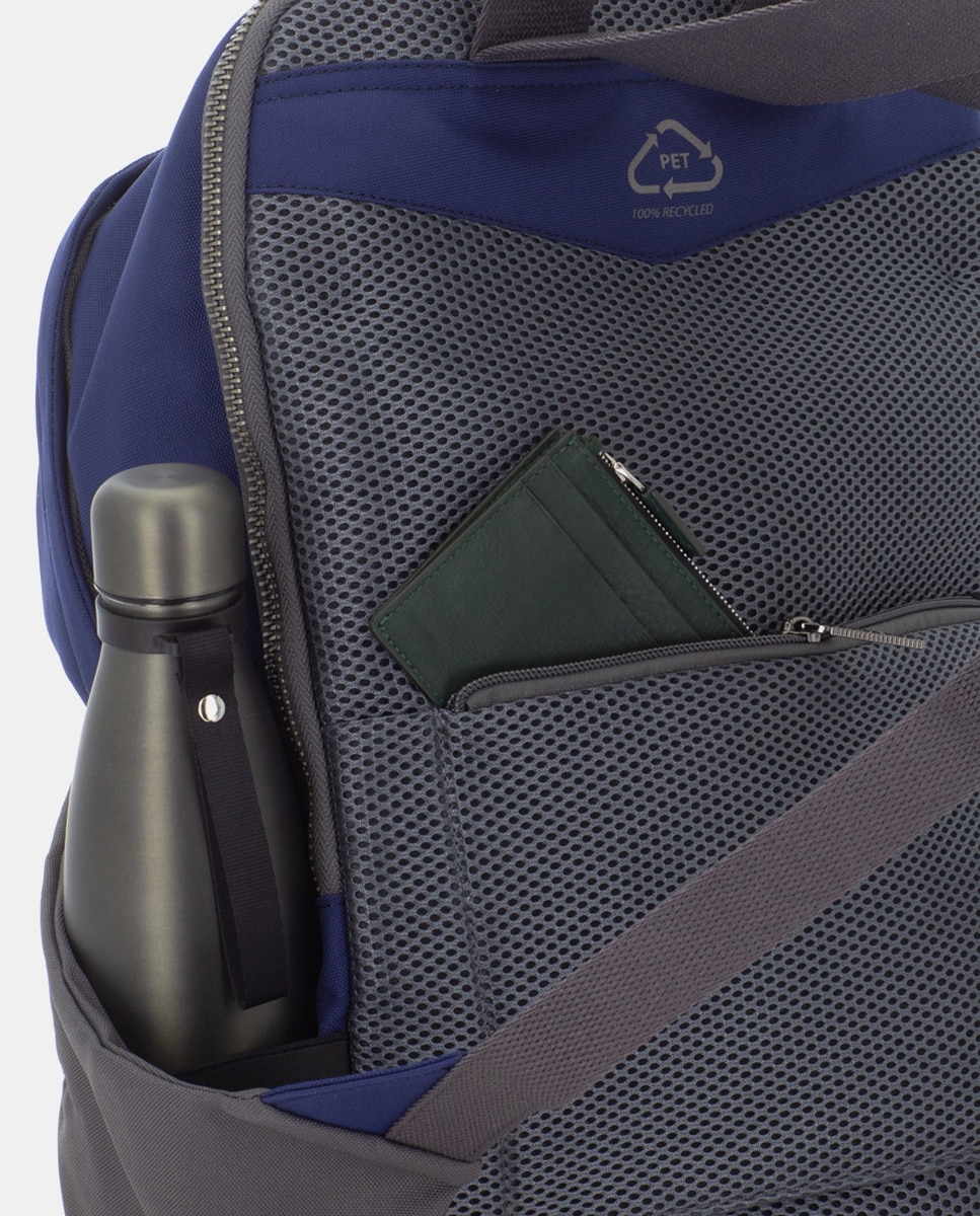 Mochila de hombre de tejido sostenible para portátil - Scharlau - Azul / Gris Azul / Gris-2