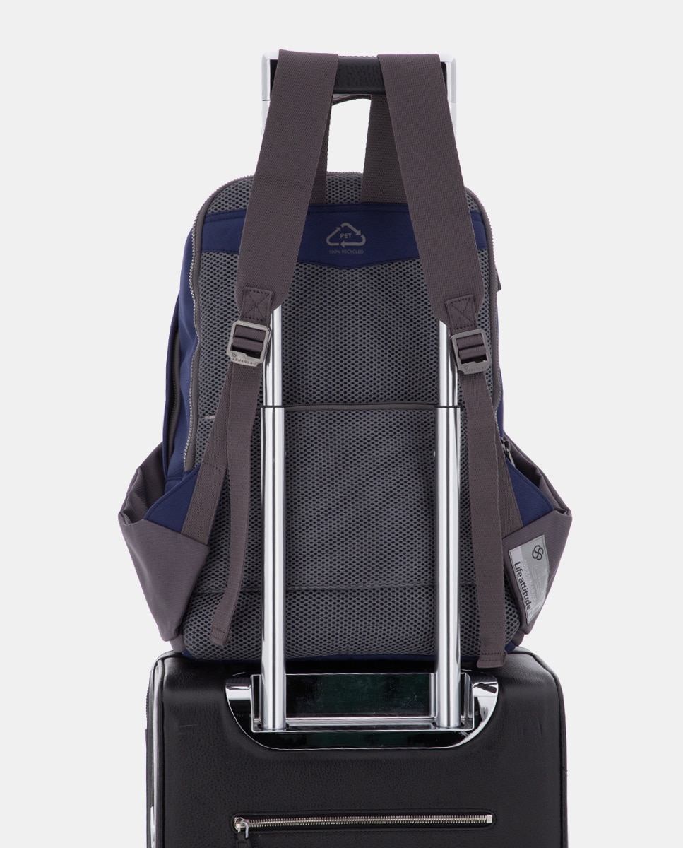 Mochila de hombre de tejido sostenible para portátil - Scharlau - Azul / Gris Azul / Gris-4