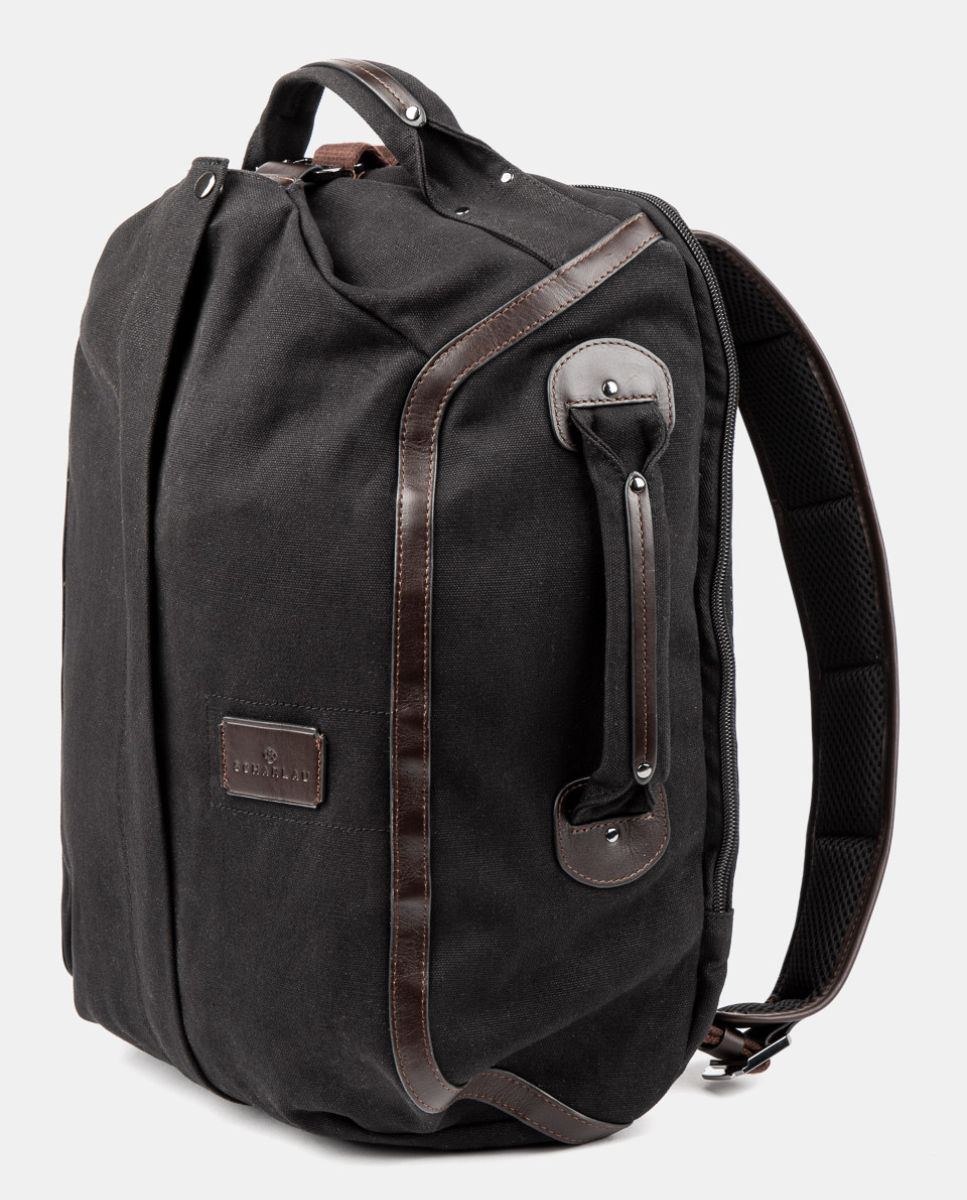 Mochila de hombre de algodón y detalles en piel - Scharlau - Negro Negro-3