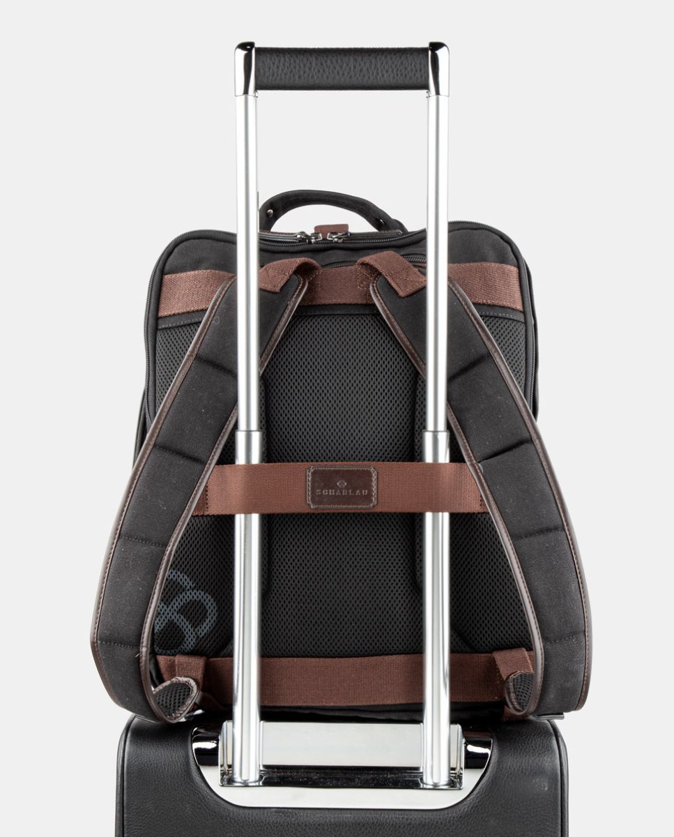 Mochila de hombre de algodón y detalles en piel - Scharlau - Negro Negro-2