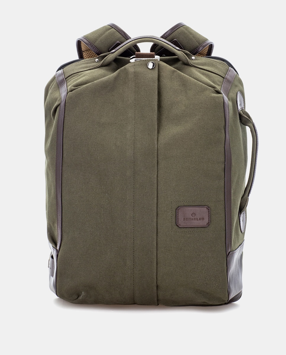 Mochila de hombre de algodón y detalles en piel - Scharlau - Verde Verde-1