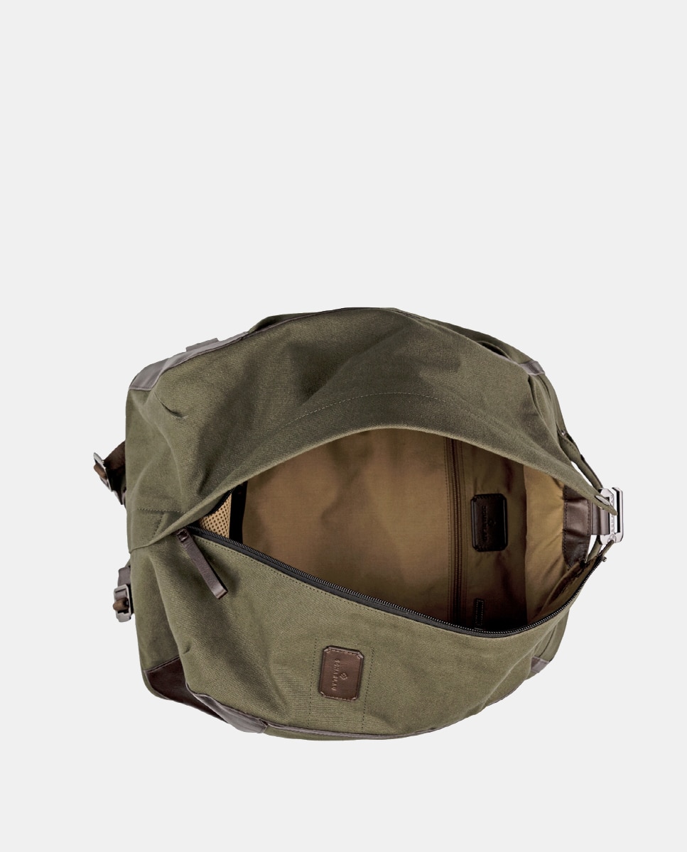 Mochila de hombre de algodón y detalles en piel - Scharlau - Verde Verde-4