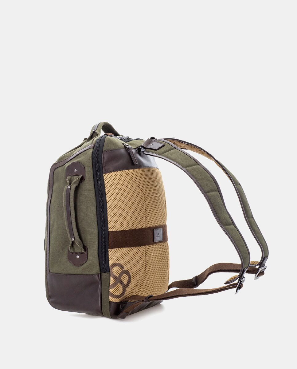 Mochila de hombre de algodón y detalles en piel - Scharlau - Verde Verde-5