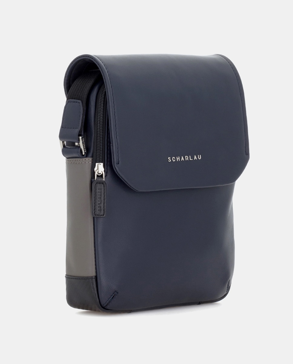 Bandolera de hombre de piel con solapa - Scharlau - Azul marino Azul marino-4