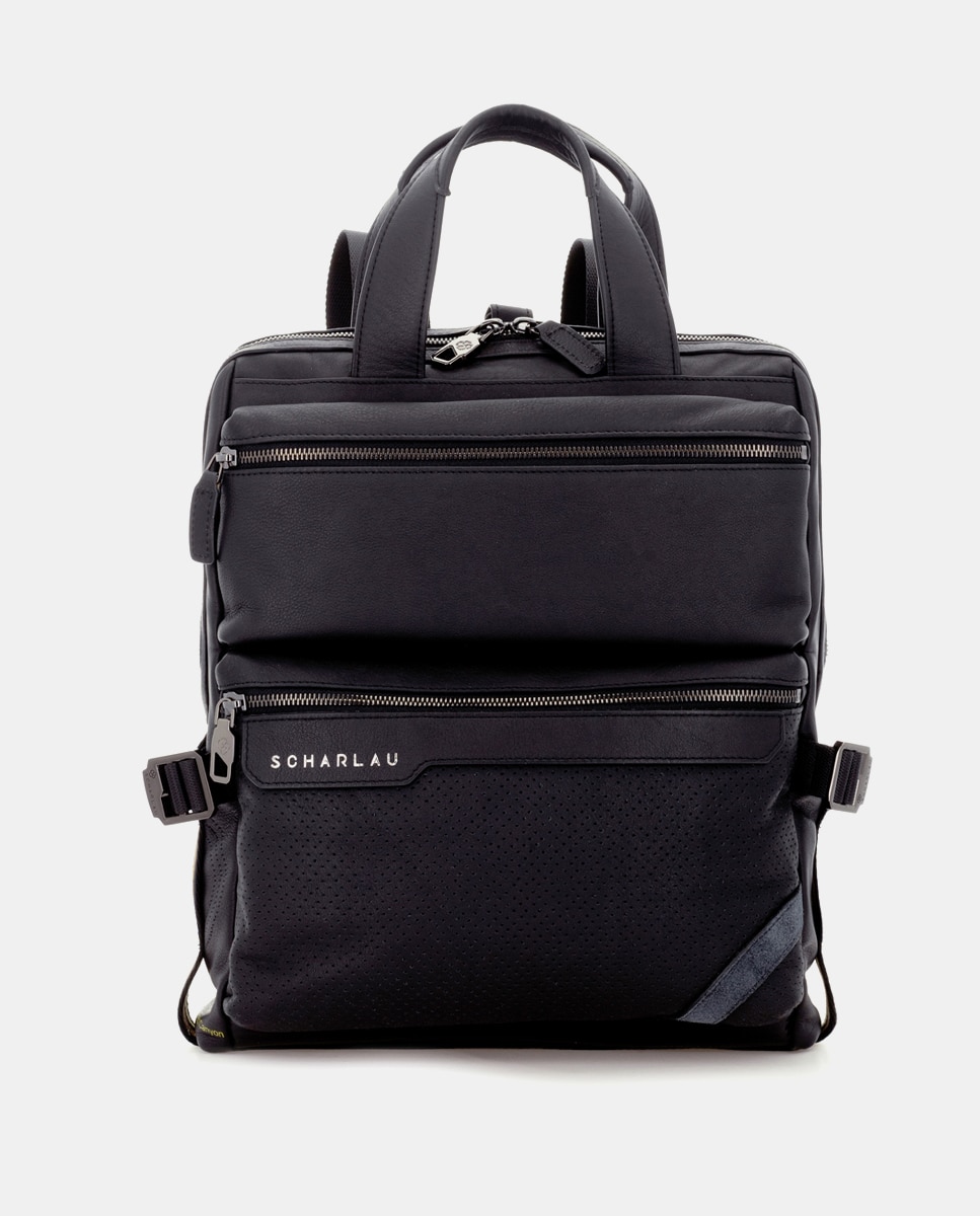Mochila de hombre convertible en bolso de piel - Scharlau - Negro Negro-1