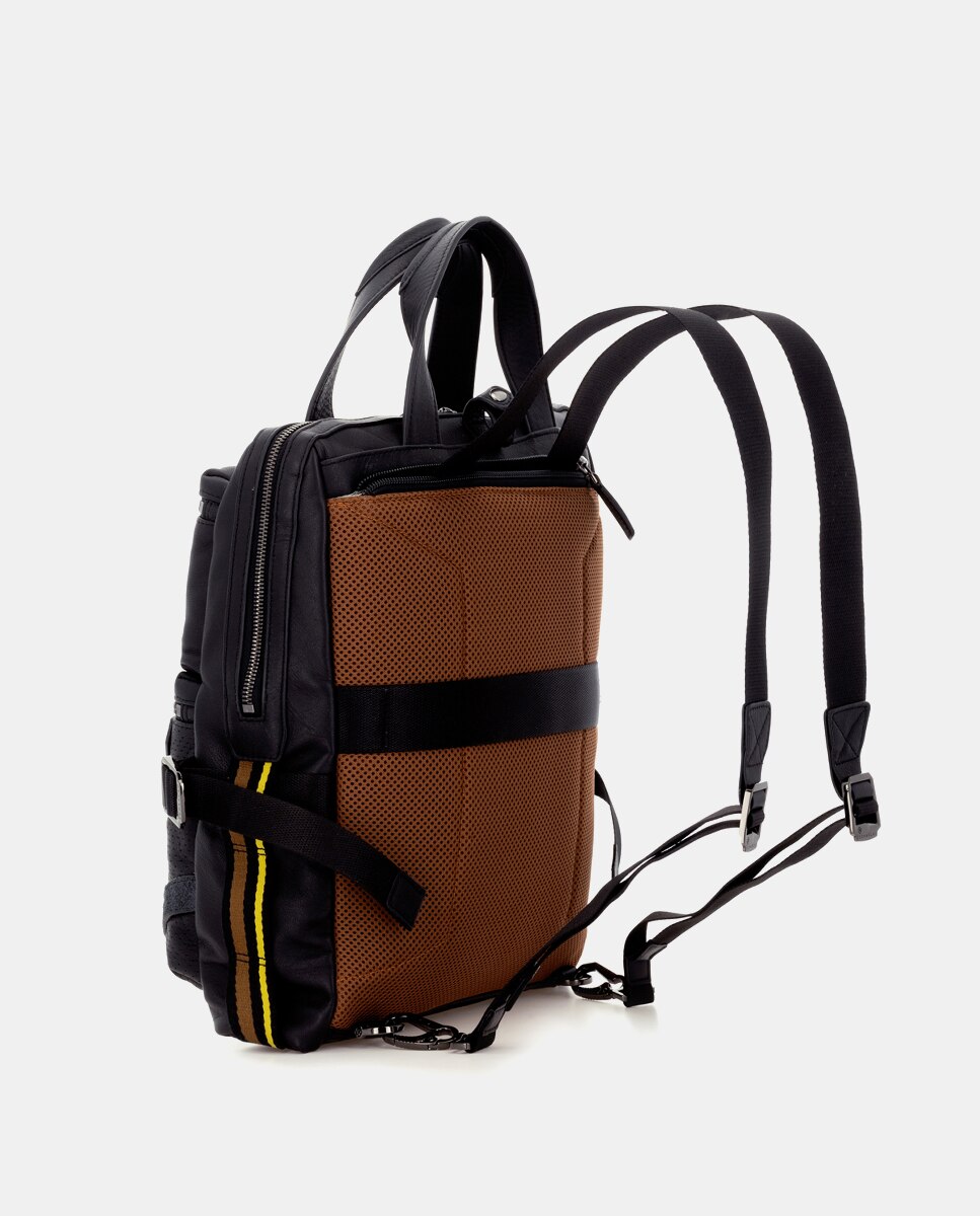 Mochila de hombre convertible en bolso de piel - Scharlau - Negro Negro-4