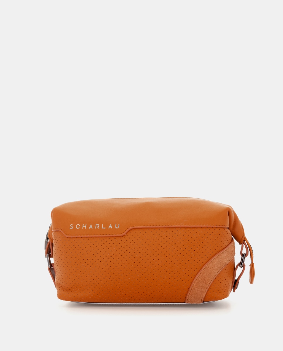 Imagen 1 de Neceser unisex de piel bovina en color naranja Naranja