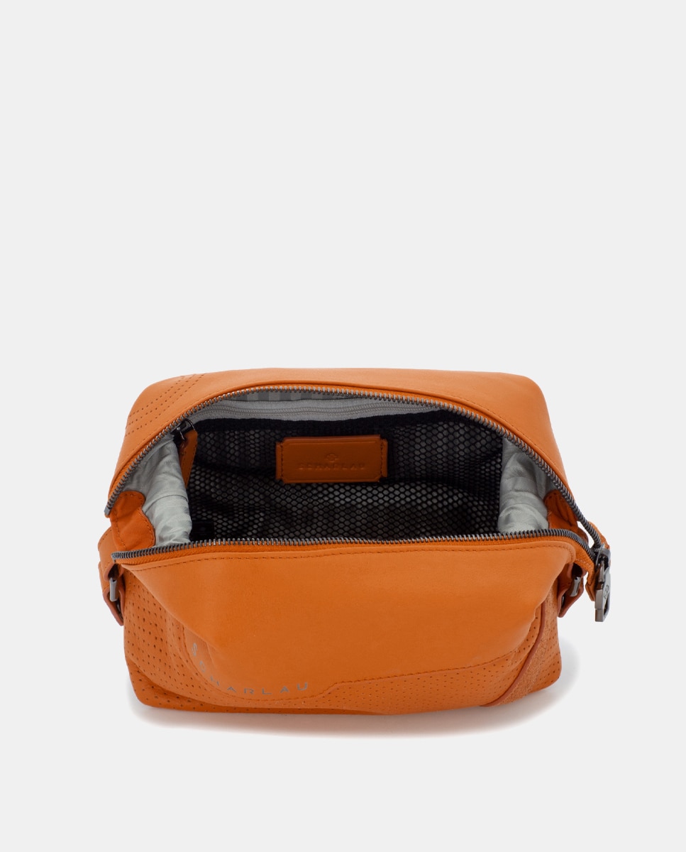 Imagen 3 de Neceser unisex de piel bovina en color - Scharlau - Naranja Naranja