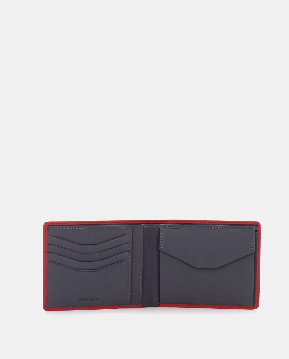 Cartera de hombre de piel con monedero - Scharlau - Rojo Rojo-4