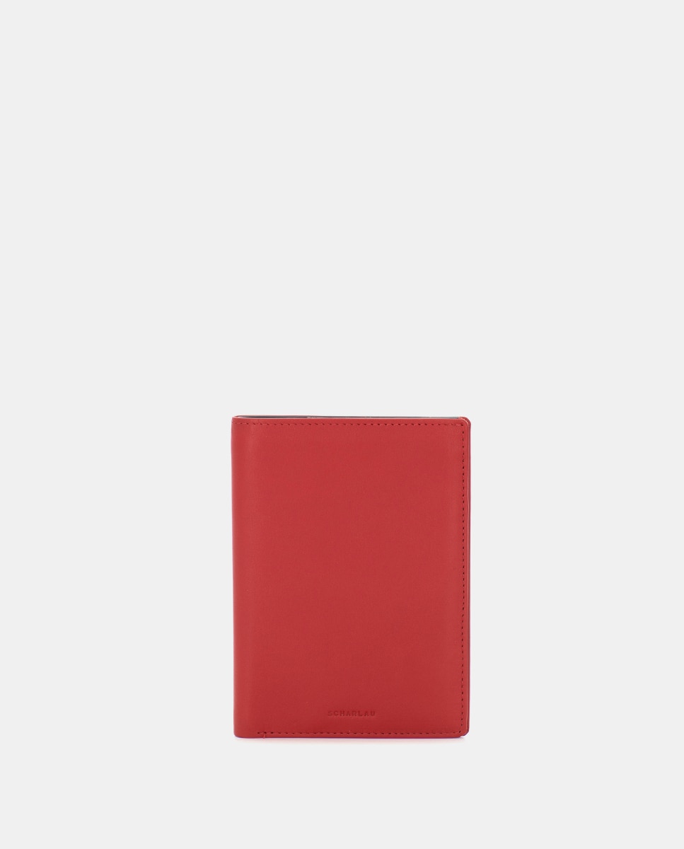 Cartera de hombre de piel para pasaporte - Scharlau - Negro / Rojo Negro / Rojo-1