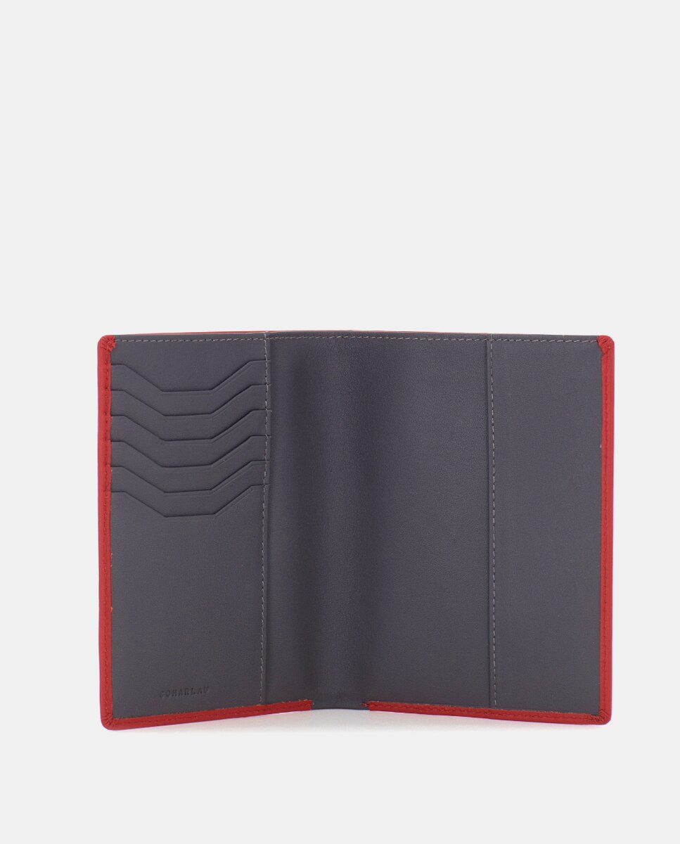 Cartera de hombre de piel para pasaporte - Scharlau - Negro / Rojo Negro / Rojo-4