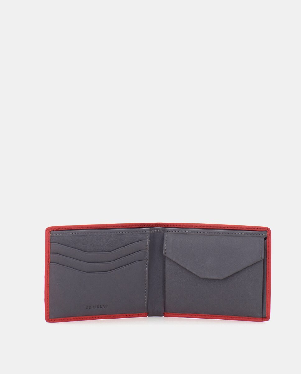 Cartera de hombre de piel con monedero - Scharlau - Rojo Rojo-3