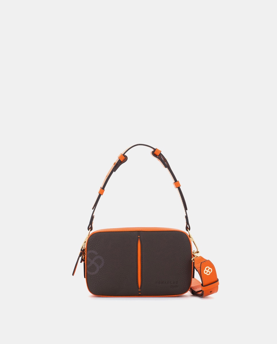 Bolso de mujer multiposición de piel con bandolera pequeño - Scharlau - Marrón Marrón-1