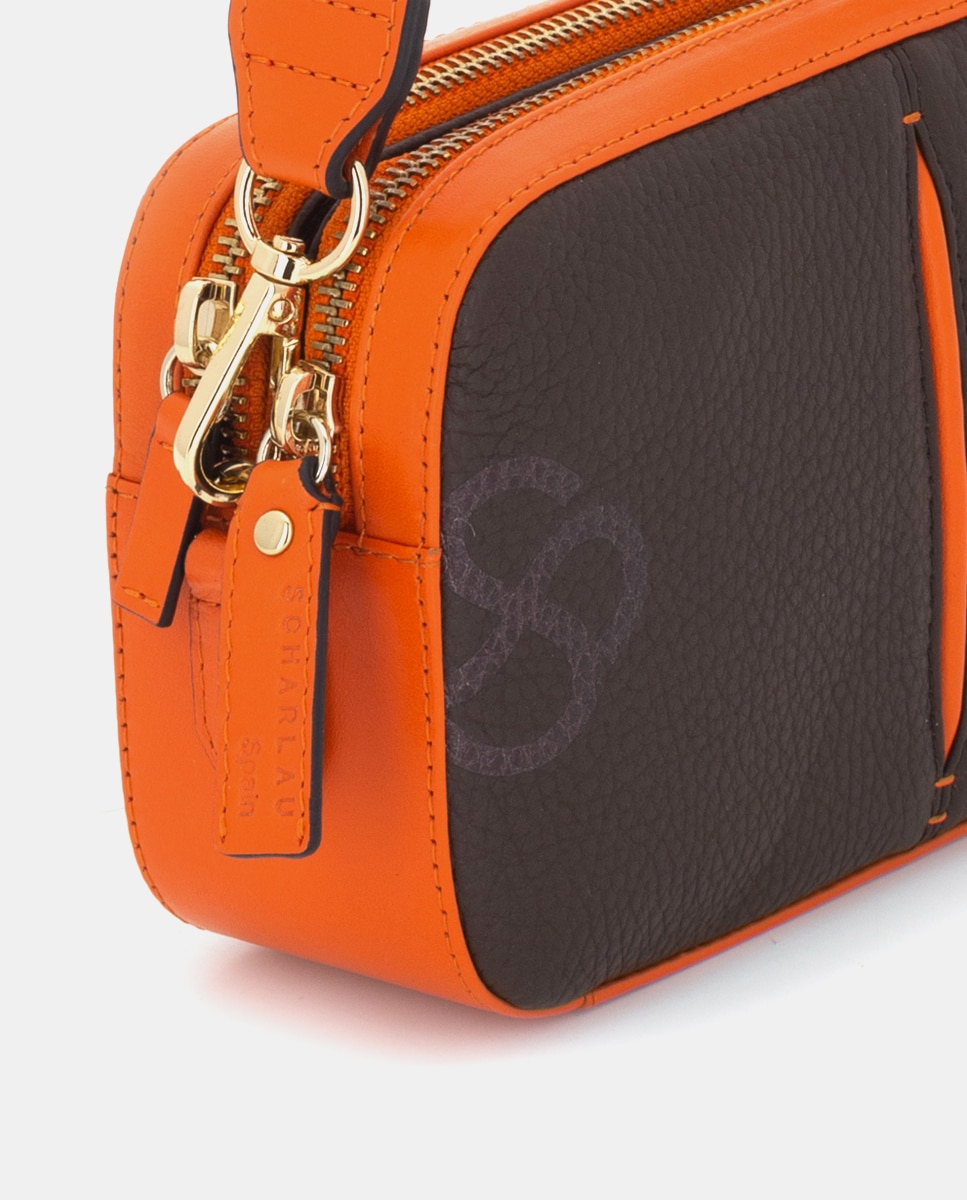 Bolso de mujer multiposición de piel con bandolera pequeño - Scharlau - Marrón Marrón-3