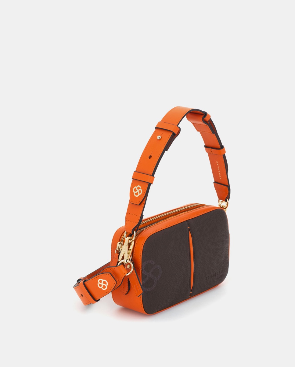 Bolso de mujer multiposición de piel con bandolera pequeño - Scharlau - Marrón Marrón-4