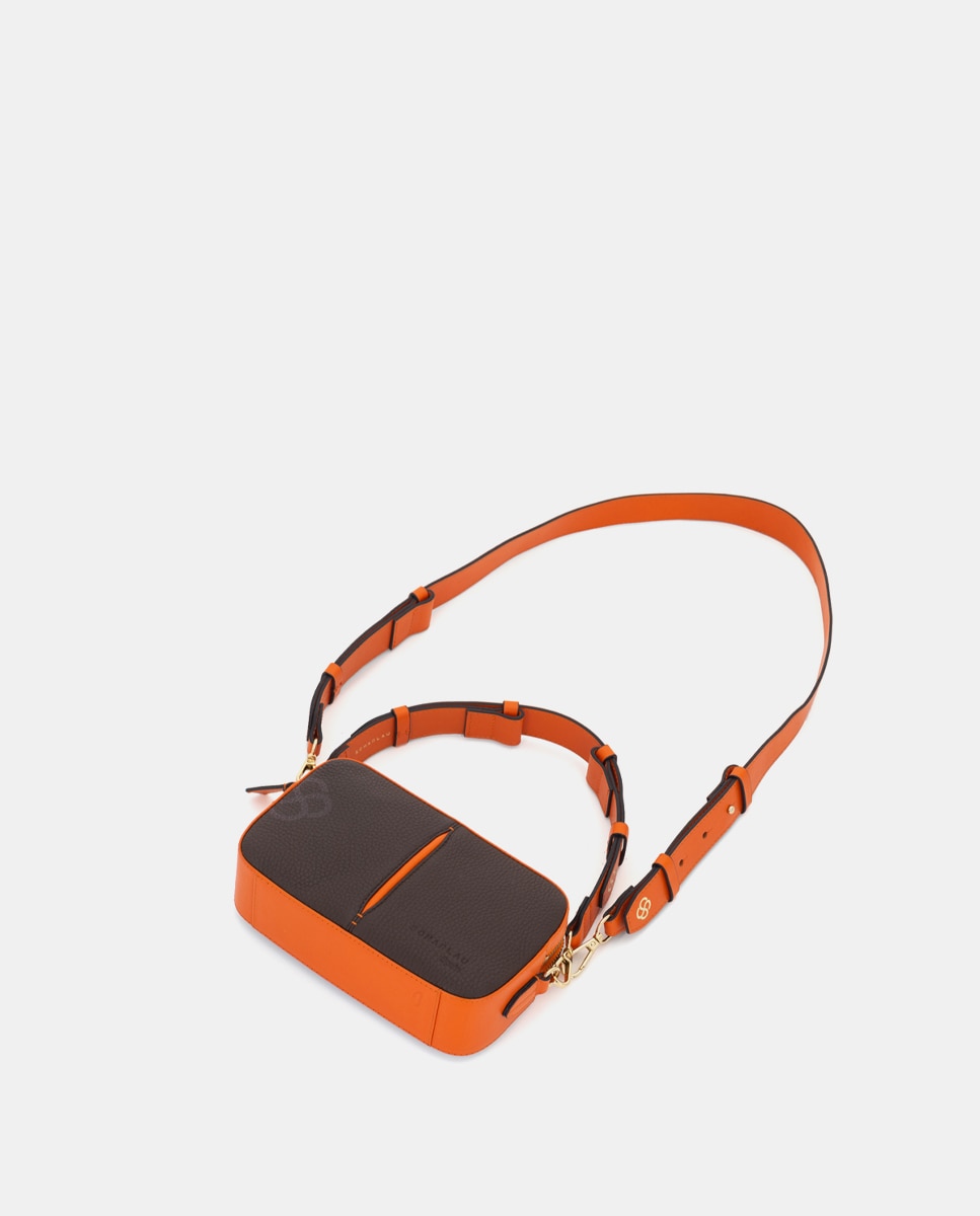 Bolso de mujer multiposición de piel con bandolera pequeño - Scharlau - Marrón Marrón-5