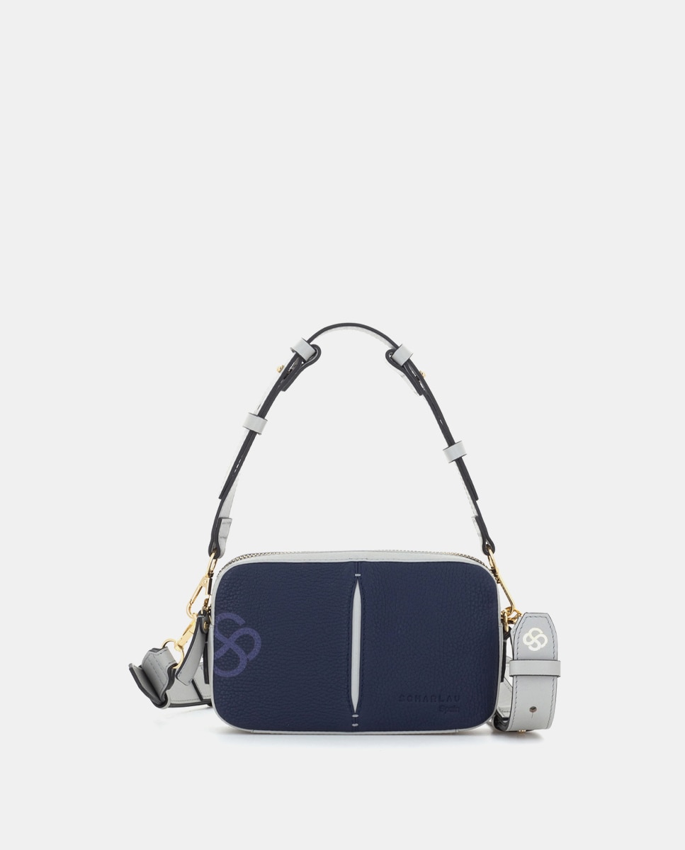 Bolso de mujer multiposición de piel con bandolera pequeño - Scharlau - Azul Azul-1