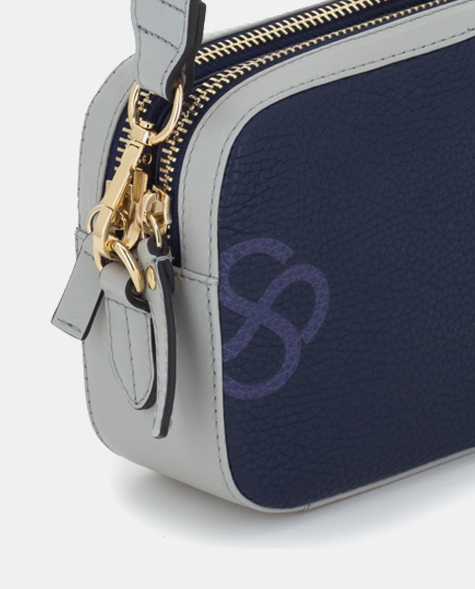 Bolso de mujer multiposición de piel con bandolera pequeño - Scharlau - Azul Azul-3